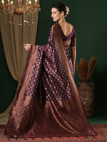 Saree Mall Women's  Blend Purple Woven Design Designer Saree With Blouse Piece-5REEVA5001