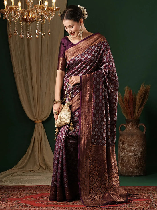 Saree Mall Women's  Blend Purple Woven Design Designer Saree With Blouse Piece-5REEVA5001