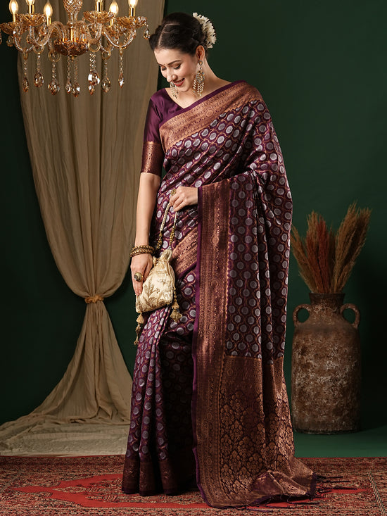 Saree Mall Women's  Blend Purple Woven Design Designer Saree With Blouse Piece-5REEVA5001