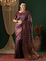 Saree Mall Women's  Blend Purple Woven Design Designer Saree With Blouse Piece-5REEVA5001