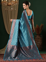 Saree Mall Women's  Blend Light Blue Woven Design Designer Saree With Blouse Piece-5REEVA5002