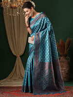 Saree Mall Women's  Blend Light Blue Woven Design Designer Saree With Blouse Piece-5REEVA5002