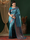 Saree Mall Women's  Blend Light Blue Woven Design Designer Saree With Blouse Piece-5REEVA5002