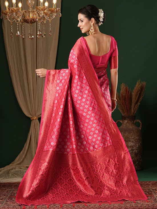 Saree Mall Women's  Blend Pink Woven Design Designer Saree With Blouse Piece-5REEVA5005