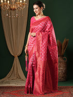 Saree Mall Women's  Blend Pink Woven Design Designer Saree With Blouse Piece-5REEVA5005