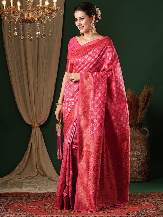 Saree Mall Women's  Blend Pink Woven Design Designer Saree With Blouse Piece-5REEVA5005