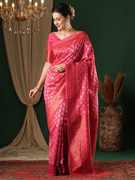 Saree Mall Women's  Blend Pink Woven Design Designer Saree With Blouse Piece-5REEVA5005