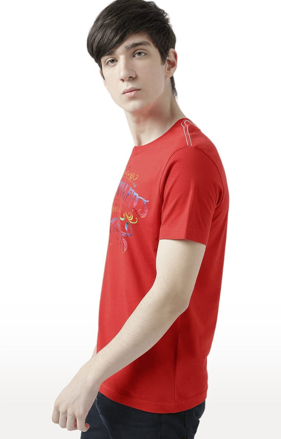 Huetrap Red Mens Short Sleeve Graphic Printed Tshirt-HT17MKGRARED01114