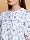 White and Blue Schiffli Embroidery Top-SIRT0030624