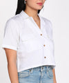 Women Contemporary Button Placket Cotton Flex Crop Top