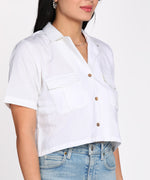 Women Contemporary Button Placket Cotton Flex Crop Top