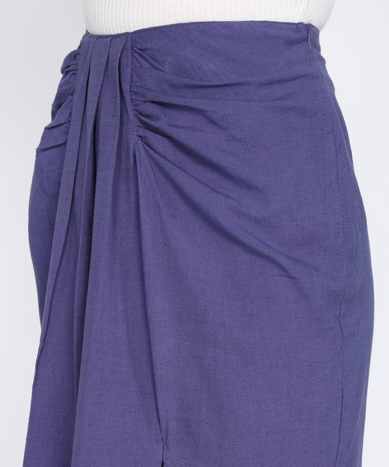 Women Cotton Flex Customizable Midi Wrap Skirt with Pleats