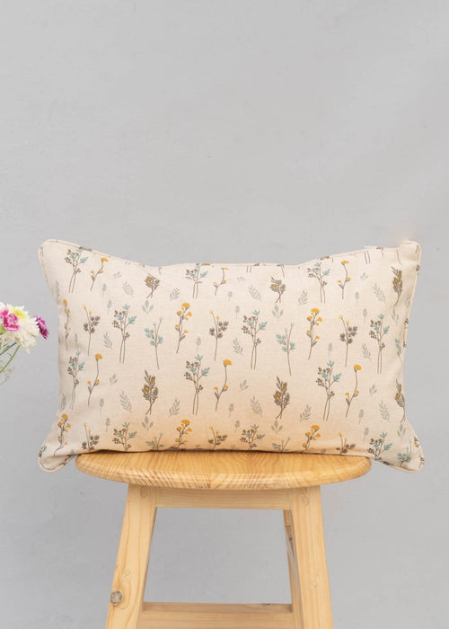 Blooming Meadows 100% cotton floral cushion cover for sofa - Beige-230458006