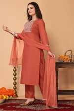 Avanshee Women's Latest Embroidred Cotton Kurta, Pant With Dupatta-ES-7517