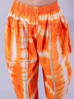 Lil Drama Cotton Kurta with Tye & Dye Dhoti Sets for Girls - White and Orange