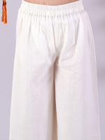 Lil Drama Cotton Embroidered Mull Kurta with Tassles and Pyjama Sets For Girls - Orange and White