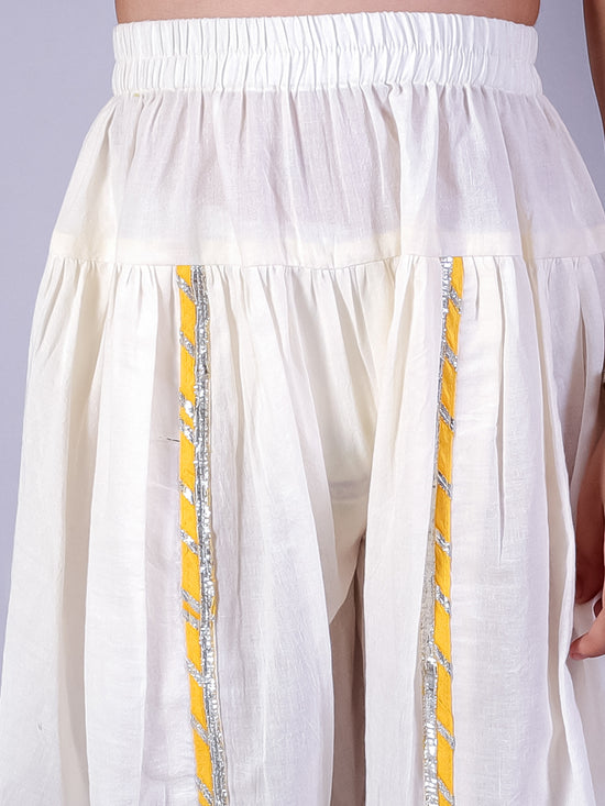 Lil Drama Cotton Embroidered Mull Kurta with Tassles and Dhoti Sets For Girls - Yellow and White