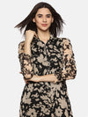 Floral Black Ruched Sleeve Midaxi Dress-17358