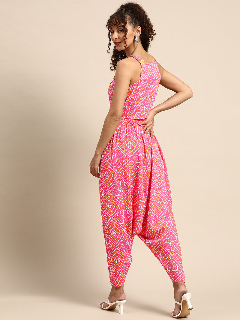 Crop top with Dhoti Pants in Pink