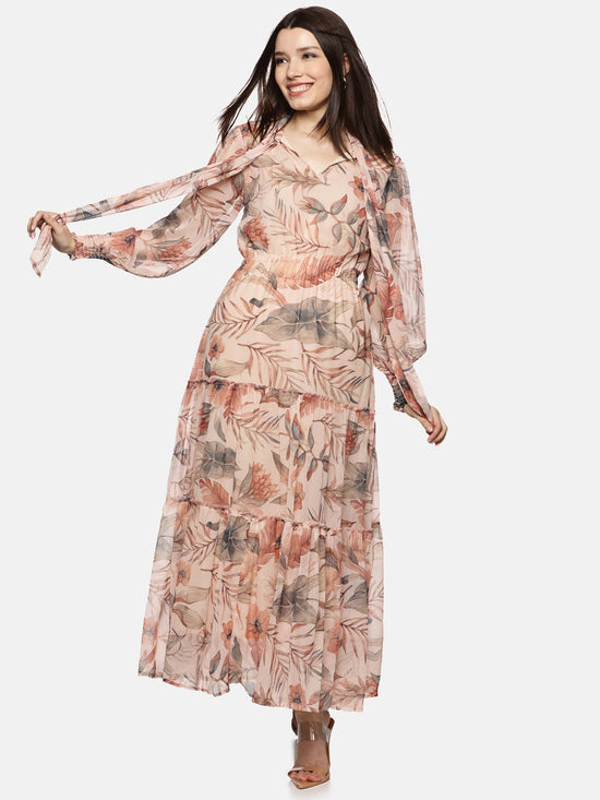 Floral Multicolor  Necktie Dress-17372