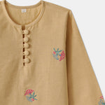 Desi Soota Scallop Cut Embroidered Cotton Kurta Pajama Set for Boys - Beige-M024