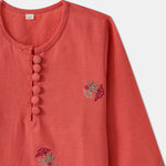 Desi Soota Scallop Cut Embroidered Cotton Kurta Pajama Set for Boys - Orange-M023