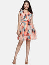 Floral Peach Tiered Dress-17405