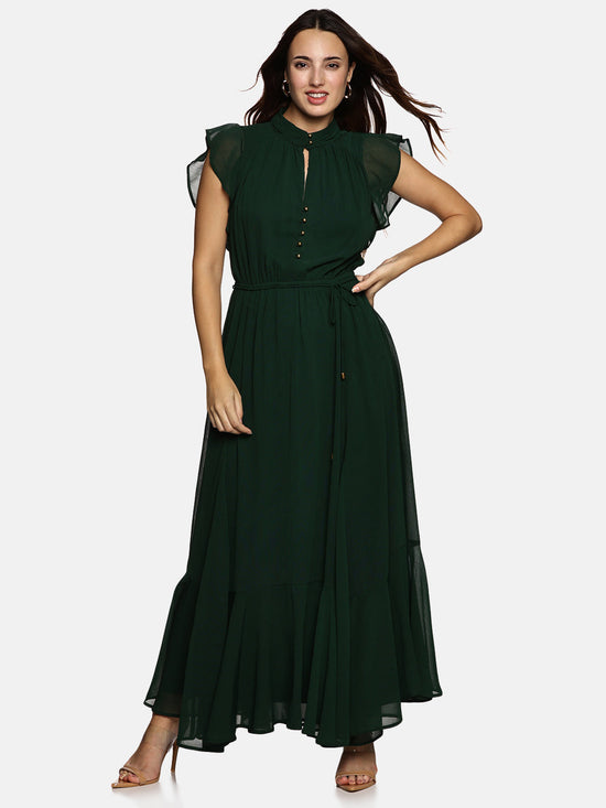 Floral Green Frilled Dress-17427