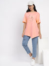 Peach-coloured  T-shirt with abstract face print-SITS0040224