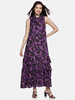 Floral Purple Tiered Sleeveless Dress-17397