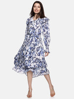 Floral  Blue Wrap Dress-17400