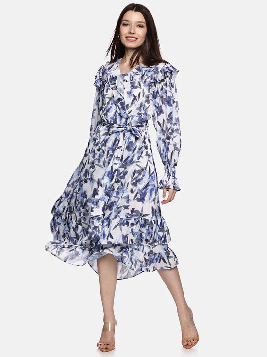 Floral  Blue Wrap Dress-17400