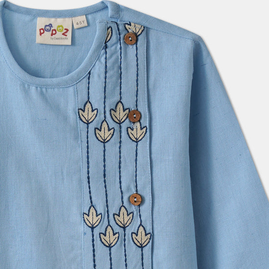 Desi Soota Bengali Style Embroidered Cotton Kurta Pajama Set for Boys - Blue-M036