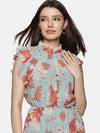 Floral Blue Frilled Dress-17369