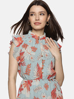 Floral Blue Frilled Dress-17369