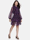 Floral Purple Tie- Knot Smocked Dress-17407