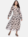 Floral Off-White Blouson Sleeve Maxi Dress-17411