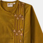 Desi Soota Bengali Style Embroidered Cotton Kurta Pajama Set for Boys - Mustard-M037