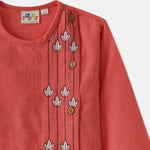 Desi Soota Bengali Style Embroidered Cotton Kurta Pajama Set for Boys - Peach-M035