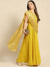 Long flare dress with dupatta drape in Yellow