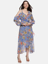 Floral Blue Ruffle Wrap Dress-17393