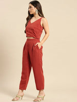 Women Solid Standard Rust Jumpsuits & Sets