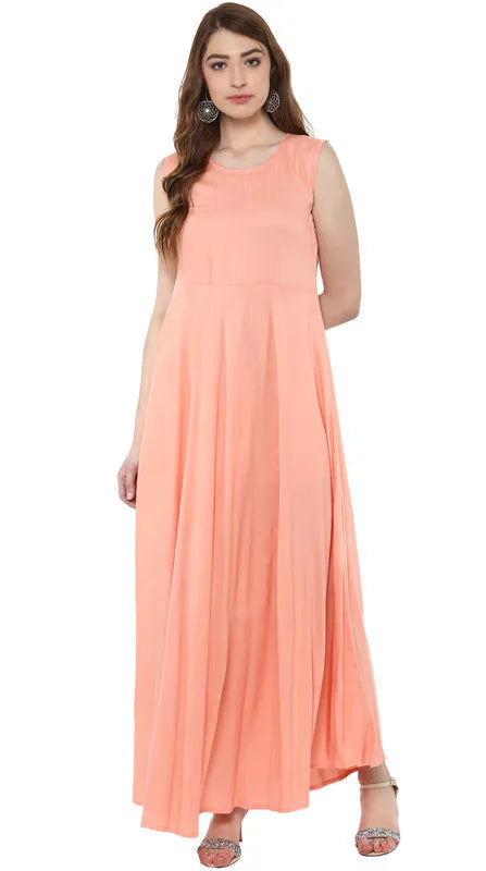 Aawari Rayon Plain Gown For Girls and Women Peach-AM086-Peach