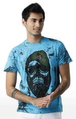 Huetrap Blue Mens Short Sleeve Graphic Printed Tshirt-HT17MKGRATQB00320