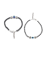 Set of 2 Silver-Plated & Black Beaded Handcrafted Flower Anklet