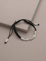 Black & Silver-Toned Thread Bracelet