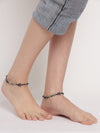Silver-Plated & Black Beaded Handcrafted Starfish_Fish Anklet