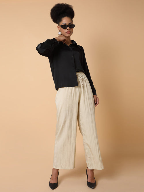 Women Solid Cream Straight Trouser-6613A-Cream