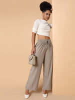 Women Solid Beige Straight Trouser-6613-Beige