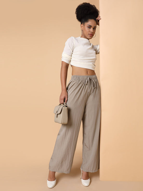 Women Solid Beige Straight Trouser-6613-Beige